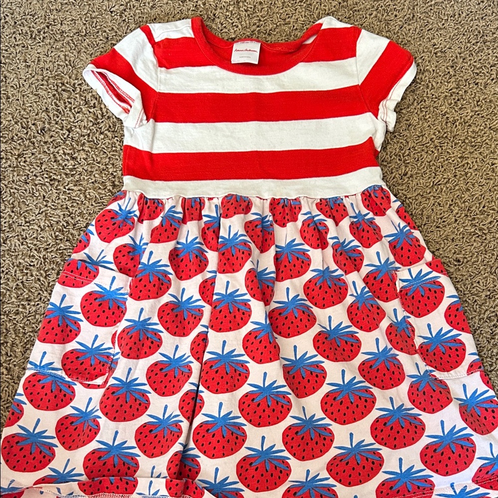 Hanna Andersson Red and White Striped Dress with Strawberry Design
